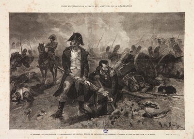 De Begrafenis van de Vlag, episode van de Slag bij Waterloo, gegraveerd door Jules Claretie door Alphonse Marie de Neuville